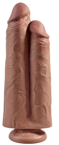 Сдвоенный кофейный фаллоимитатор на присоске Pipedream 9 Two Cocks One Hole PD5551-22 (25,4 см)