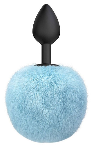 Чёрная анальная пробка с голубым пушистым хвостиком Lola toys Fluffy 4017-03lola