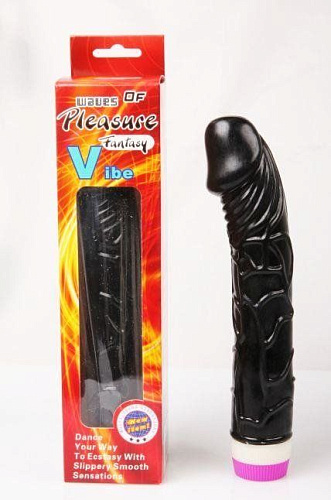 Телесный вибратор чёрного цвета с богатым рельефом Baile Pleasure Fantasy BW-001009