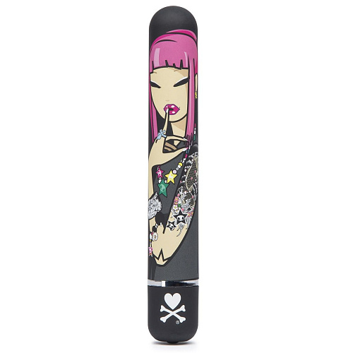 Чёрный вибратор с принтом Tokidoki CLASSIC VIBRATOR BLACK PINK LIPSTICK WOMAN E27701 (18,4 см)