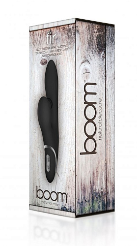 Чёрный вибратор с клиторальной щёточкой Shots Media BV BOOM Fir BOOM014BLK (23 см)