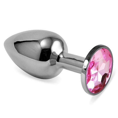 Небольшая серебристая анальная втулка с розовым кристаллом Lovetoy RO-SS06 (7,6 см)