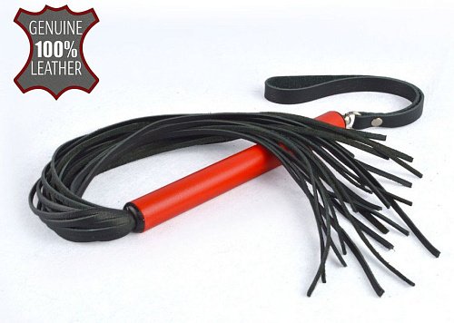 Чёрная кожаная плеть с красной рукоятью Sitabella MIX 4212-1 (47 см)