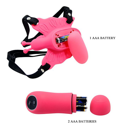 Розовый стимулятор клитора на ремешках с вибрацией Baile «Бабочка» BW-022045W