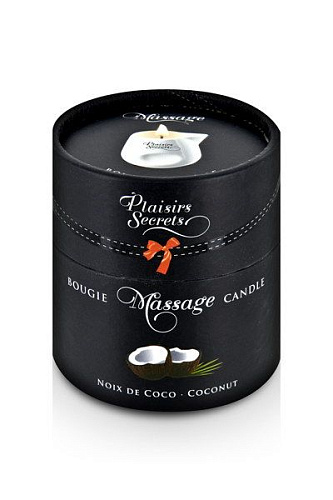 Массажная свеча с ароматом кокоса в белой керамической баночке Plaisir Secret Bougie de Massage Gourmande Coco  826012