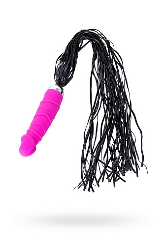 Розовый вибратор с чёрной полиуретановой плёткой ToyFa 901407-9 (16 см)