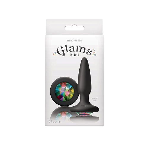 Чёрная анальная пробка с радужным кристаллом NS Novelties Glams Mini Rainbow Gem NSN-0510-79 (8,4 см)