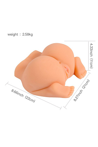 Телесного цвета женский полуторс в позиции «догги-стайл» с двумя любовными тоннелями Xise XS-MA50021