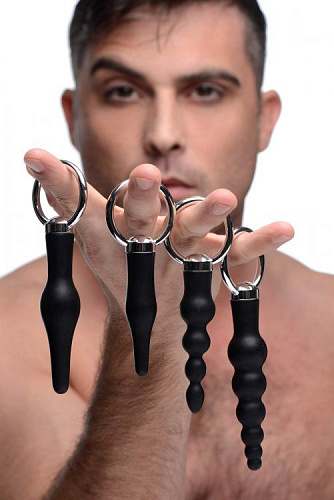 Набор из 4 анальных стимуляторов XR Brands Piece Silicone Anal Ringed Rimmer Set AF930