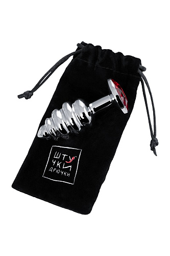 Изящная ребристая анальная втулка с красным кристаллом Штучки-дрючки 690127 (7 см)