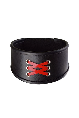 Чёрный широкий ошейник с декоративной красной шнуровкой Sitabella 3127-1