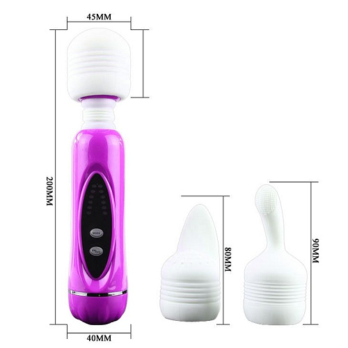Вибромассажёр розово-белого цвета с 3 силиконовыми насадками и 12 режимами вибрации Baile BW-055002-0101 (20 см)