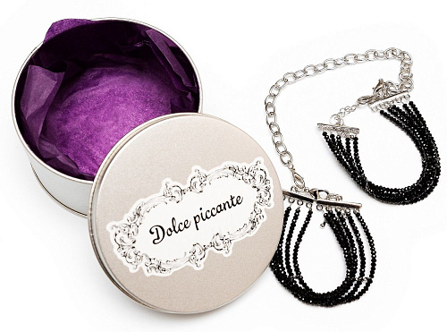 Чёрно-серебристые наручники-браслеты из агата Tenero Amore Dolce Piccante Lingerie Ldp032