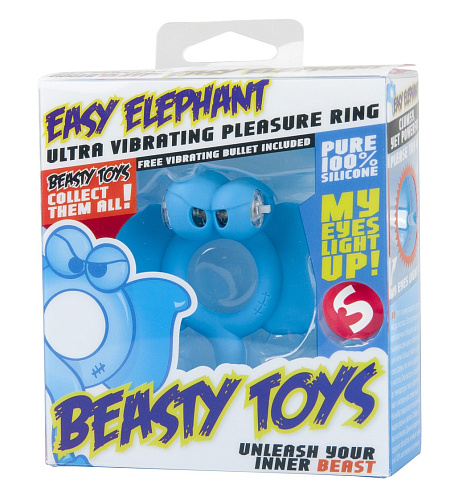 Голубое кольцо с вибрацией и светящимися глазами Shots Media BV Beasty Toys Easy Elephant  SLI009