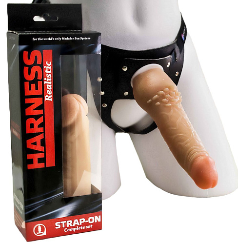 Телесный фаллоимитатор с шипиками на трусиках с плугом LOVETOY (А-Полимер) 280903 (17,8 см)