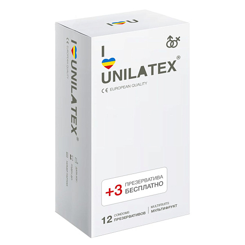 Разноцветные ароматизированные презервативы Unilatex Multifruits №12 + №3 (12 шт + 3 шт)