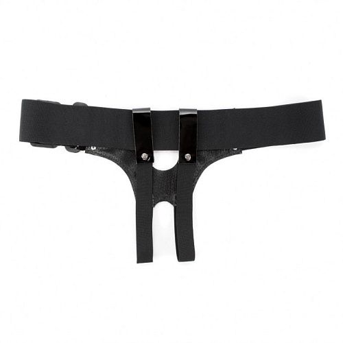 Чёрные универсальные лаковые трусики для страпона БДСМ арсенал 52009ars
