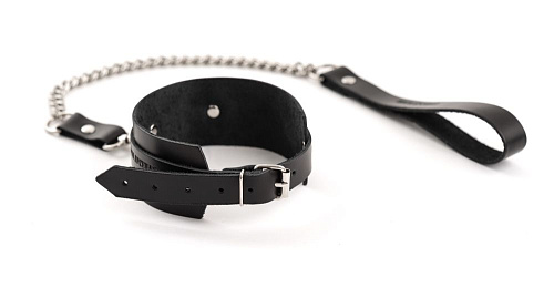 Чёрный кожаный ошейник с поводком БДСМ арсенал Ladys Arsenal 68003ars