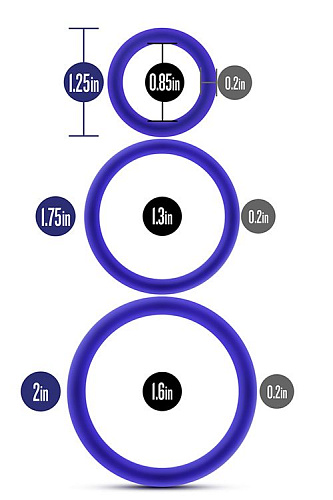 Набор из 3 синих эрекционных колец Blush Novelties VS4 Pure Premium Silicone Cock Ring Set BL-370812