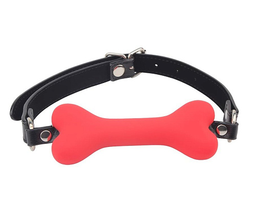 Красный силиконовый кляп-косточка на чёрном ремешке Chisa Doggie Bone Bit Gag CN-634132365