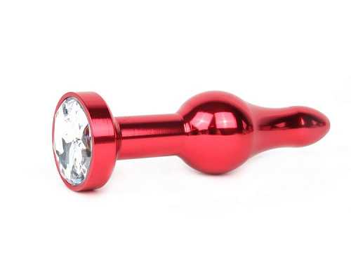 Удлиненная шарикообразная красная анальная втулка с прозрачным кристаллом Anal Jewelry Plug ZRED-01 (10,3 см)