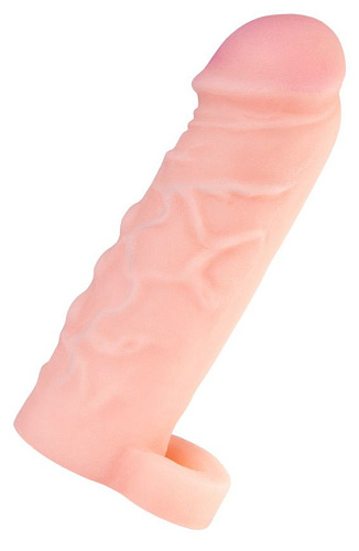 Фаллическая насадка телесного цвета с кольцом для фиксации ToyFa 748003 (17 см)