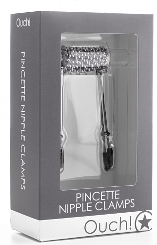 Серебристые клипсы на соски с цепочкой Shots Media BV OU078MET