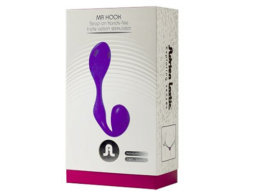 Двусторонний вибратор фиолетового цвета на эластичных ремешках Adrien Lastic Mr. Hook 10883