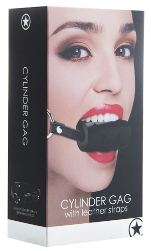 Чёрный кляп Shots Media BV Cylinder OU122BLK