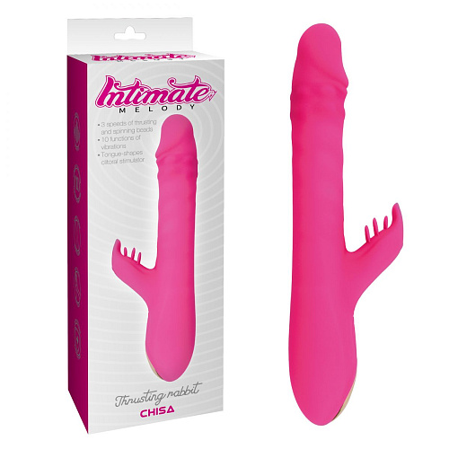 Розовый вибратор с клиторальным стимулятором Chisa Thrusting Rabbit CN-611041206 (25,3 см)