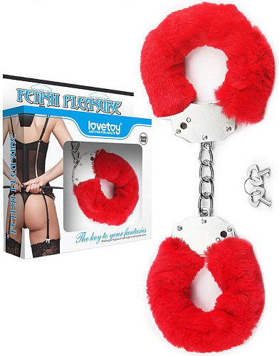 Наручники в красной меховой опушке Lovetoy LV1501 red