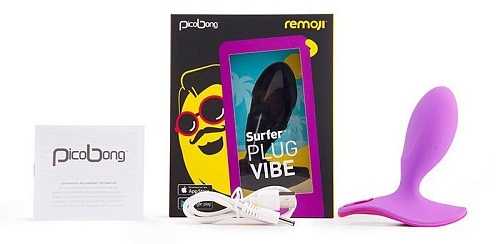 Фиолетовая анальная вибропробка с управлением со смартфона PicoBong SURFER PLUG VIBE PB3692