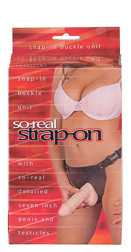 Фаллопротез женский телесного цвета с мошонкой Seven Creations SO-REAL STRAP-ON 06-175 BX GP (17,8 см)