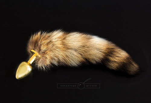 Большая золотистая анальная пробка с пушистым бежевым хвостом Пикантные штучки DPRLG010