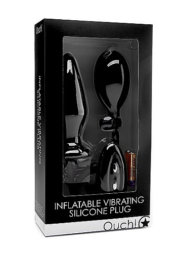 Чёрный анальный стимулятор с функцией расширения и вибрацией Shots Media BV Inflatable Vibrating Silicone Plug OU119BLK (12,2 см)