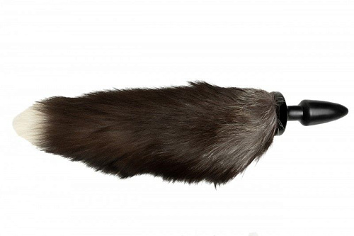 Чёрная силиконовая анальная пробка с чёрным хвостиком Сумерки богов 503-04 BX DD