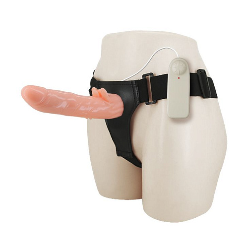 Вибрирующий страпон телесного цвета с пультом управления Baile BW-010058 (18 см)