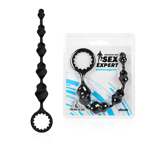 Чёрная анальная цепочка-ёлочка с колечком-ограничителем Bior toys SEM-55176 (23,1 см)