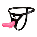 Женский страпон розового цвета с фаллоимитатором и стимулятором ануса Baile BW-022031-0101 (13,5 см)