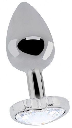 Серебристая анальная пробка с прозрачным кристаллом в форме сердца Shots Media BV RIC014SIL (8,2 см)