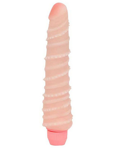 Гнущийся вибратор со спиралевидным рельефом телесного цвета Eroticon 30333 (19,8 см)