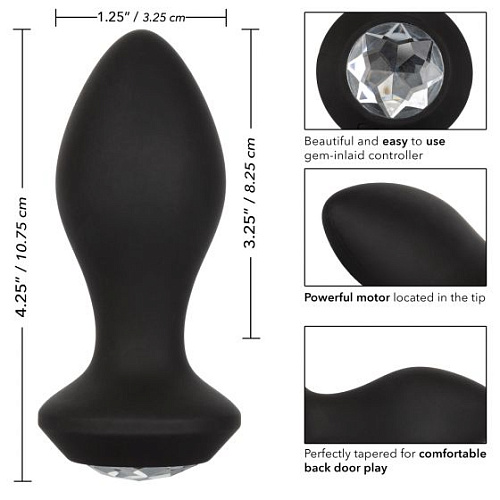 Чёрная анальная пробка с вибрацией и кристаллом California Exotic Novelties Power Gem Vibrating Crystal Probe SE-0385-15-3 (10,75 см)