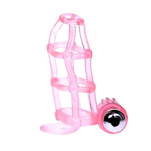 Розовая насадка на фаллос с вибростимуляцией Baile BW-014076-0101 (11 см)