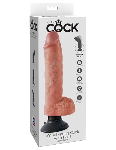 Телесный вибромассажёр Pipedream 10 Vibrating Cock with Balls PD5410-21 (25,4 см)