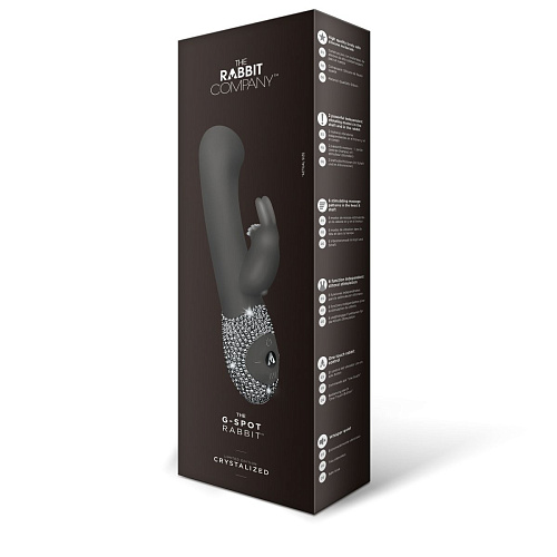 Чёрный вибратор со стразами на рукояти The Rabbit Company The G-spot Rabbit TRC-002BLKBLING (22 см)