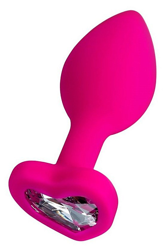 Розовая анальная втулка с прозрачным кристаллом ToyFa Diamond Heart 357023 (7 см)