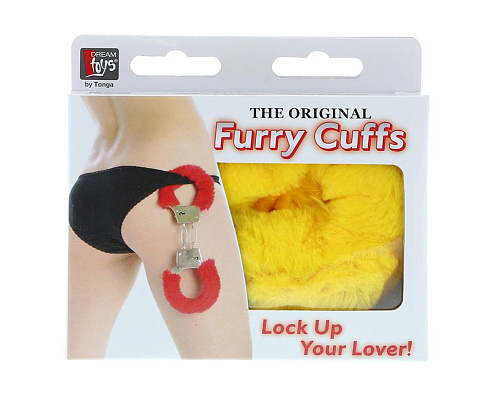 Жёлтые меховые наручники Dream Toys METAL HANDCUFF WITH PLUSH YELLOW 160026