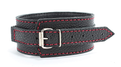 Чёрный ошейник из натуральной кожи с шипами и D-колечком БДСМ арсенал 55050ars