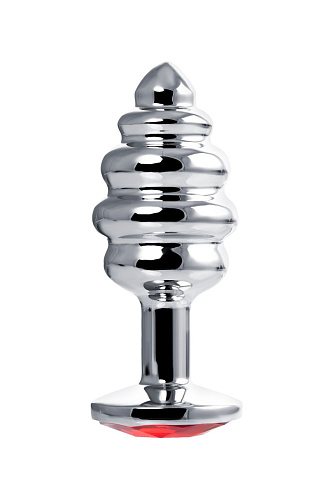 Изящная ребристая анальная втулка с красным кристаллом Штучки-дрючки 690127 (7 см)