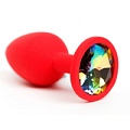 Красная силиконовая анальная пробка с радужным стразом 4sexdreaM 47516 (7,6 см)
